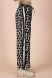 Side Stripe Tape Detail Leopard Wide Leg Pants
